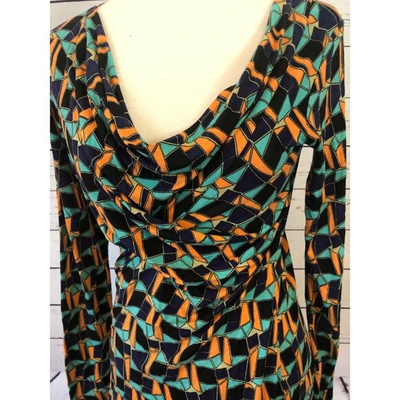 Cabi Small Long Sleeve Shirt Faux‎ wrap ruched Gathered Front Geometric Colorful - Picture 2 of 9